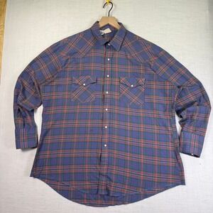 VTG Western Pearl Snap Plaid Western Frontier Mens XL Shirt Blue Multi Yoke USA